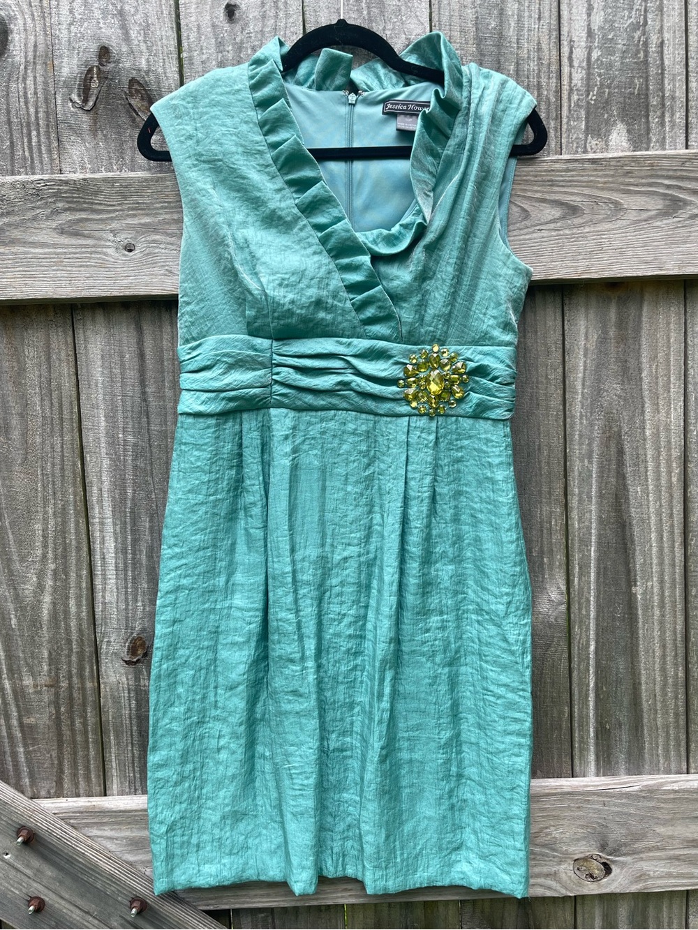 Jessica Howard Seafoam Green Sleeveless Ruffle-Trim Midi Dress Sz 10P